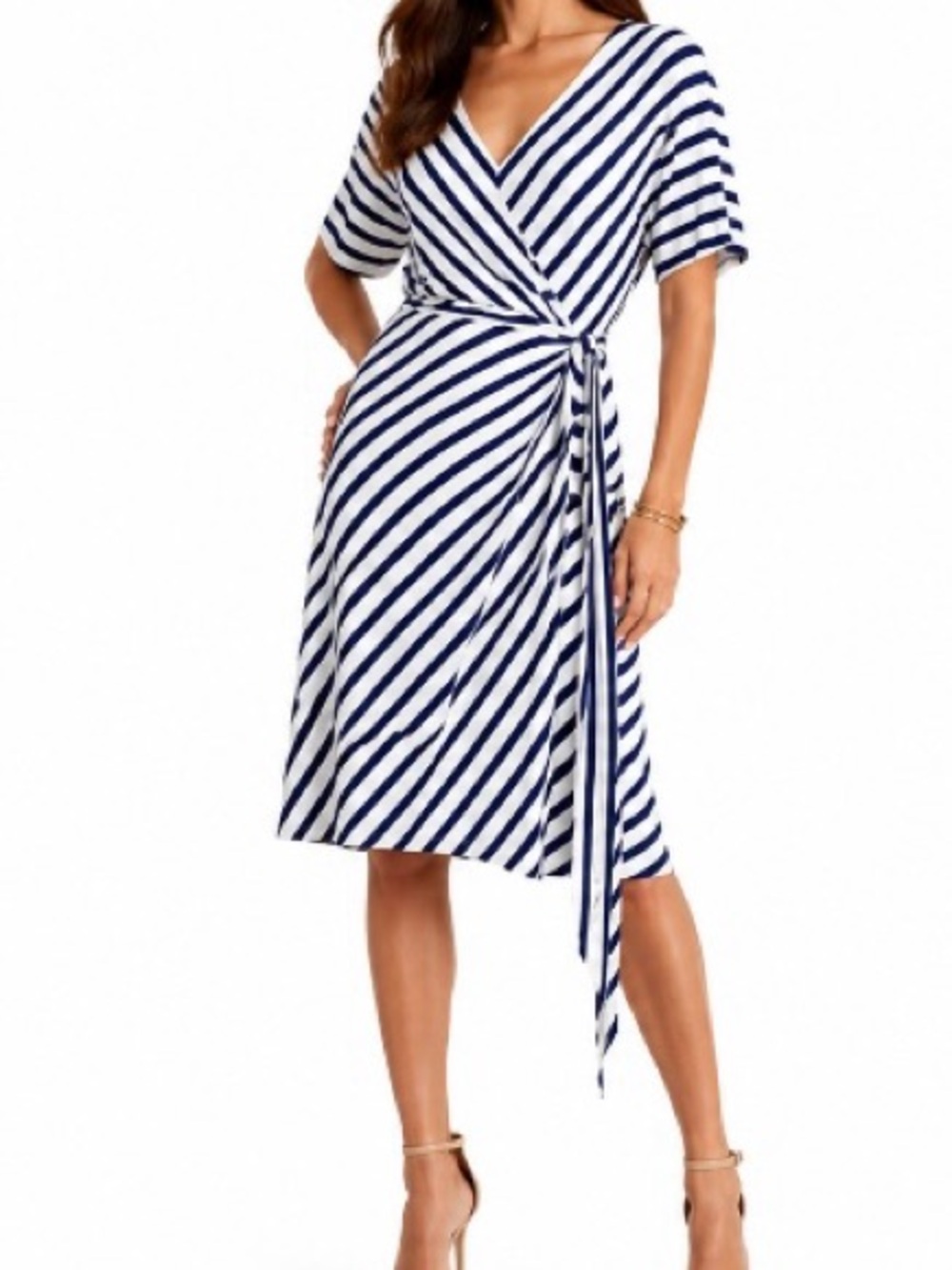 Ralph Lauren Navy and White Chevron Jersey Wrap Dress Size M